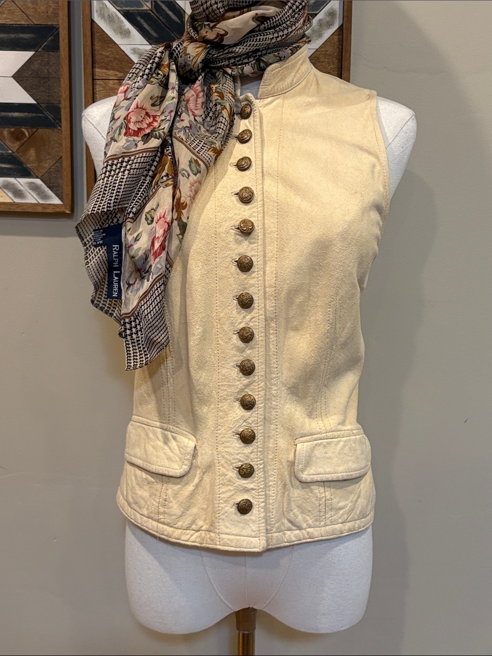 Vintage Ralph Lauren Country Western Leather Military-Style Button Down Vest S